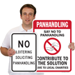 No Soliciting Panhandling No Loitering Sign