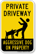 Private Driveway, Aggressive Dog On Property Sign