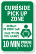 Remain In Car Call When Arrive Curbside Pickup Zone Sign