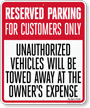 Florida Reserved Customer Parking Tow Away Sign