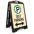 Self Parking With Bidirectional Arrow Sidewalk Sign