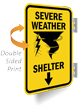 Severe Weather Shelter Ahead Arrow Double Sided Sign