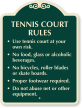 Tennis Court Rules No Food, Alcoholic Beverages Sign