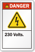 230 Volts ANSI Danger Label