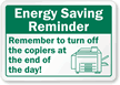 Energy Saving Reminder Label