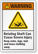 Rotating Shaft Can Cause Severe Injury Warning Label