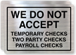 Temporary Checks, Two Party Checks Not Accepted Label