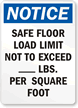 Safe Floor Load Limit Custom Notice Sign 