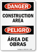 Danger Construction Area Bilingual Sign