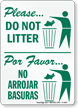 Please Do Not Litter Sign Bilingual
