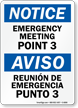 Bilingual Emergency Meeting Point 3 Sign