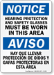 Notice Hearing Protection; Safety Glasses Sign; Bilingual