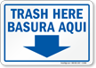 Trash Here Bilingual Sign