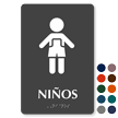 Ninos Spanish Restroom Braille Sign with Girl Pictogram