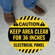 CAUTION   Electrical Panel   Keep Area Clear for 36 Inches, Circle Floor Sign