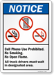 Cell Phone, Smoking, Open Flames Prohibited Sign