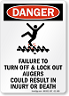 Failure To Turn Off and Lock Out Augers Cause Injury Sign