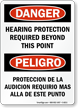 Danger Hearing Protection Required Beyond Point Bilingual Sign