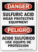 Danger Sulfuric Acid Wear Protective Equipment Bilingual Sign
