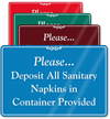 Please Deposit Sanitary Napkins in Container Sign