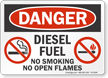 Diesel Fuel No Smoking Open Flames Danger Sign