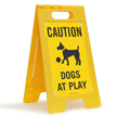 Dogs At Play Caution Standing Floor Sign