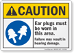 Ear Plugs Must Be Worn In This Area ANSI Caution Sign