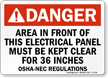 Danger ANSI Keep Electrical Panel Area Clear Sign