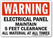 Electrical Panel Maintain 5 Feet Clearance Sign