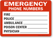 Emergency Phone Numbers Sign