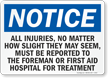 Injuries, No Matter How Slight, Report Sign