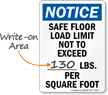 Notice Safe Floor Load Limit Sign