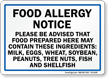 May Contain Milk, Egg, Wheat, Peanuts, Fish Sign