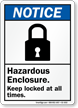 Hazardous Enclosure Keep Locked Always Sign