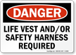 Life Vest Safety Harness Required Danger Sign