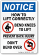 Notice How Lift Correctly Bend Knees Sign