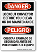 Lockout Conveyor Before Clean Do Maintenance Bilingual Sign