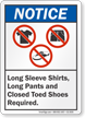 Long Sleeve Shirts Pants Toed Shoes Required Sign