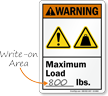 Maximum Load     Lbs. Write On ANSI Warning Sign