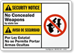 No Concealed Weapons by State Law Bilingual Sign