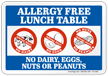 No Dairy Eggs Nuts Peanuts Allergy Free Lunch Table Sign