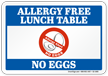 No Eggs Allergy Free Lunch Table Sign