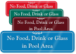 No Food, Drink, Glass in Pool Area Sign