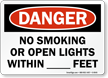 No Smoking Or Open Lights Within Sign