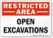 Open Excavations Restricted Area Sign