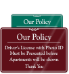 Driver's License Must be Presented Sign
