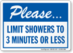 Limit Showers To 3 Minutes Or Less Sign
