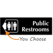 Public Restrooms Engraved Arrow Sign