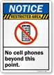 Restricted Area No Cell Phones Sign