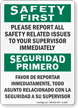 Safety First Report All Safety Related Issues Sign